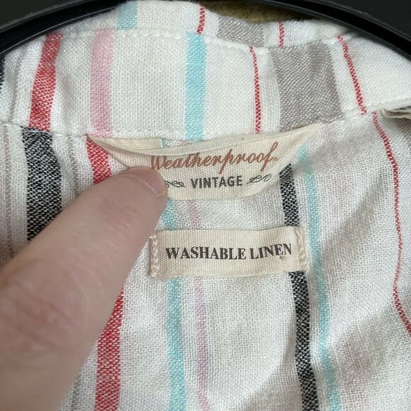 Weatherproof Vintage Washable Linen Striped Shirt - Size XXL - Tie Front Top - Picture 3 of 7